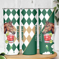 Personalized Belmont Horse Racing Skinny Tumbler Jewel Cocktail With White Carnations