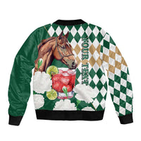 Personalized Belmont Horse Racing Sleeve Zip Bomber Jacket Jewel Cocktail With White Carnations