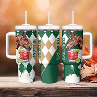 Personalized Belmont Horse Racing Tumbler With Handle Jewel Cocktail With White Carnations