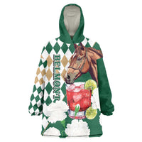 Personalized Belmont Horse Racing Wearable Blanket Hoodie Jewel Cocktail With White Carnations