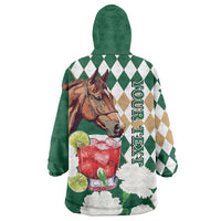 Personalized Belmont Horse Racing Wearable Blanket Hoodie Jewel Cocktail With White Carnations