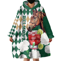 Personalized Belmont Horse Racing Wearable Blanket Hoodie Jewel Cocktail With White Carnations