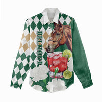 Personalized Belmont Horse Racing Women Casual Shirt Jewel Cocktail With White Carnations