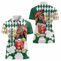 Personalized Belmont Horse Racing Women Polo Shirt Jewel Cocktail With White Carnations