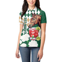 Personalized Belmont Horse Racing Women Polo Shirt Jewel Cocktail With White Carnations