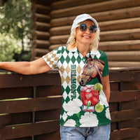 Personalized Belmont Horse Racing Women Polo Shirt Jewel Cocktail With White Carnations