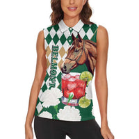 Personalized Belmont Horse Racing Women Sleeveless Polo Shirt Jewel Cocktail With White Carnations