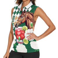 Personalized Belmont Horse Racing Women Sleeveless Polo Shirt Jewel Cocktail With White Carnations
