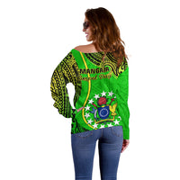 Polynesian Pride Cook Islands Off Shoulder Sweater Mangaia Gospel Day Green Version - Wonder Print Shop