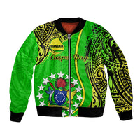 Polynesian Pride Cook Islands Sleeve Zip Bomber Jacket Mangaia Gospel Day Green Version - Wonder Print Shop