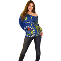 Polynesian Pride Cook Islands Off Shoulder Sweater Mangaia Gospel Day Blue Version - Wonder Print Shop