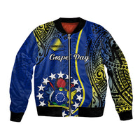 Polynesian Pride Cook Islands Sleeve Zip Bomber Jacket Mangaia Gospel Day Blue Version - Wonder Print Shop