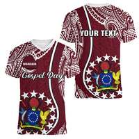 Personalised June 15 Mangaia Gospel Day Mangaia Cook Islands Women V Neck T Shirt Maroon Version - Wonder Print Shop