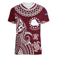 Personalised Mangaia Cook Islands Women V Neck T Shirt Polynesian Sea Turtle - Wonder Print Shop