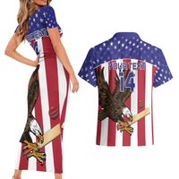 Custom USA 2024 Cricket Couples Matching Short Sleeve Bodycon Dress and Hawaiian Shirt Go Champions Eagles - Wonder Print Shop