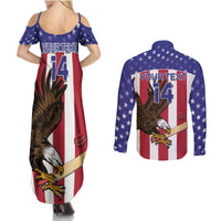 Custom USA 2024 Cricket Couples Matching Summer Maxi Dress and Long Sleeve Button Shirt Go Champions Eagles - Wonder Print Shop