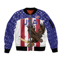 Custom USA 2024 Cricket Sleeve Zip Bomber Jacket Go Champions Eagles - Wonder Print Shop