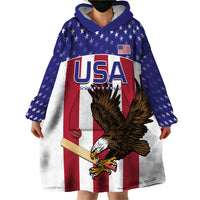 Custom USA 2024 Cricket Wearable Blanket Hoodie Go Champions Eagles - Wonder Print Shop