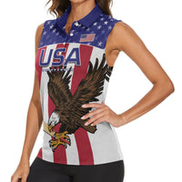 Custom USA 2024 Cricket Women Sleeveless Polo Shirt Go Champions Eagles - Wonder Print Shop