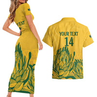 Custom South Africa Cricket Couples Matching Short Sleeve Bodycon Dress and Hawaiian Shirt 2024 African Pattern Go Proteas - Wonder Print Shop