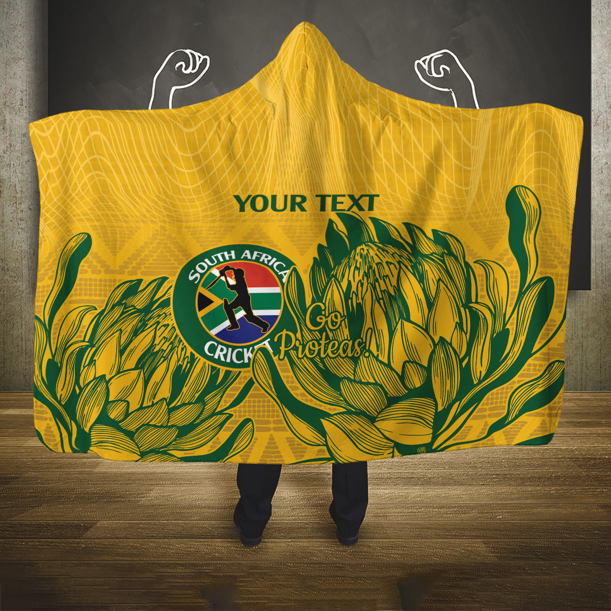 Custom South Africa Cricket Hooded Blanket 2024 African Pattern Go Proteas