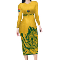 Custom South Africa Cricket Long Sleeve Bodycon Dress 2024 African Pattern Go Proteas - Wonder Print Shop