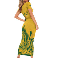 Custom South Africa Cricket Short Sleeve Bodycon Dress 2024 African Pattern Go Proteas - Wonder Print Shop