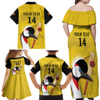 Custom Uganda Cricket Family Matching Off Shoulder Maxi Dress and Hawaiian Shirt Ugandan Grey Crowned Crane - Wonder Print Shop