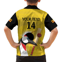 Custom Uganda Cricket Family Matching Short Sleeve Bodycon Dress and Hawaiian Shirt Ugandan Grey Crowned Crane - Wonder Print Shop