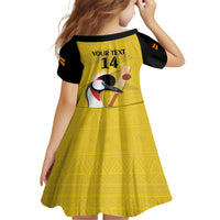 Custom Uganda Cricket Family Matching Short Sleeve Bodycon Dress and Hawaiian Shirt Ugandan Grey Crowned Crane - Wonder Print Shop