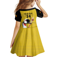 Custom Uganda Cricket Kid Short Sleeve Dress Ugandan Grey Crowned Crane - Wonder Print Shop