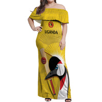 Custom Uganda Cricket Off Shoulder Maxi Dress Ugandan Grey Crowned Crane - Wonder Print Shop