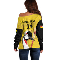 Custom Uganda Cricket Off Shoulder Sweater Ugandan Grey Crowned Crane - Wonder Print Shop