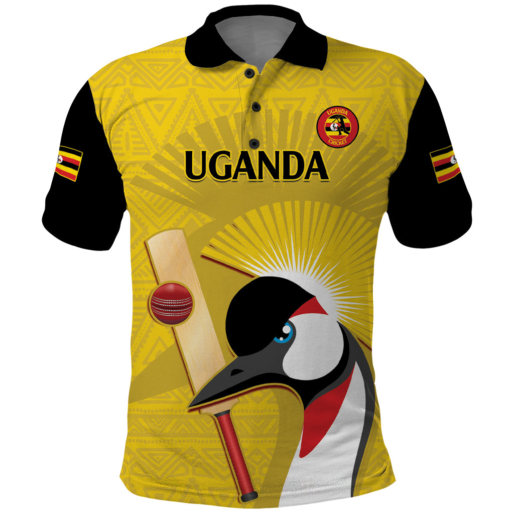Custom Uganda Cricket Polo Shirt Ugandan Grey Crowned Crane
