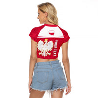 Personalised Poland Raglan Cropped T Shirt Polska Coat Of Arms With Folk Pattern - Wonder Print Shop
