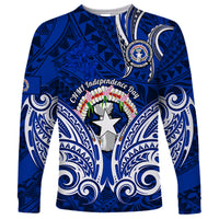 Personalised Independence Day CNMI Long Sleeve Shirt Northern Mariana Islands Tribal Tattoo Pattern - Wonder Print Shop