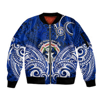 Personalised Independence Day CNMI Sleeve Zip Bomber Jacket Northern Mariana Islands Tribal Tattoo Pattern - Wonder Print Shop