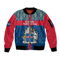 17 June Iceland National Day Sleeve Zip Bomber Jacket Icelandic Folk Pattern - Wonder Print Shop