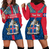 Personalised 17 June Iceland National Day Hoodie Dress Icelandic Folk Pattern - Wonder Print Shop