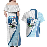 Liberia Monrovia Capital Couples Matching Off Shoulder Maxi Dress and Hawaiian Shirt African Pattern Curves Style