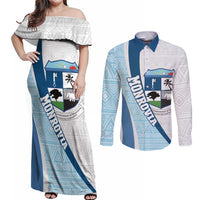 Liberia Monrovia Capital Couples Matching Off Shoulder Maxi Dress and Long Sleeve Button Shirt African Pattern Curves Style