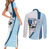 Liberia Monrovia Capital Couples Matching Short Sleeve Bodycon Dress and Long Sleeve Button Shirt African Pattern Curves Style