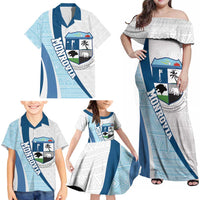 Liberia Monrovia Capital Family Matching Off Shoulder Maxi Dress and Hawaiian Shirt African Pattern Curves Style