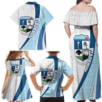 Liberia Monrovia Capital Family Matching Off Shoulder Maxi Dress and Hawaiian Shirt African Pattern Curves Style