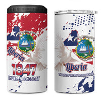 Liberia 1847 Independence Day 4 in 1 Can Cooler Tumbler Coat Of Arms Grunge Style