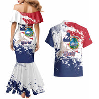 Liberia 1847 Independence Day Couples Matching Mermaid Dress and Hawaiian Shirt Coat Of Arms Grunge Style