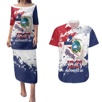 Liberia 1847 Independence Day Couples Matching Puletasi and Hawaiian Shirt Coat Of Arms Grunge Style