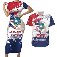 Liberia 1847 Independence Day Couples Matching Short Sleeve Bodycon Dress and Hawaiian Shirt Coat Of Arms Grunge Style