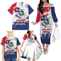 Liberia 1847 Independence Day Family Matching Off The Shoulder Long Sleeve Dress and Hawaiian Shirt Coat Of Arms Grunge Style