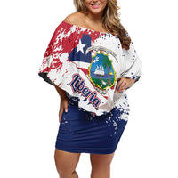 Liberia 1847 Independence Day Family Matching Off Shoulder Short Dress and Hawaiian Shirt Coat Of Arms Grunge Style